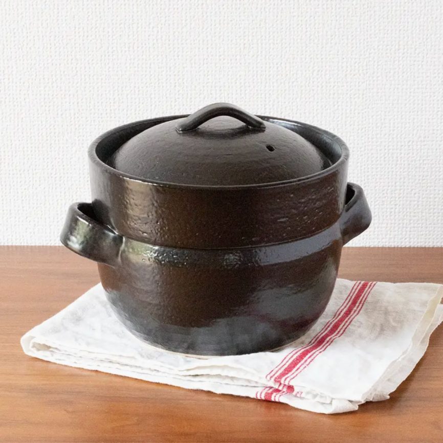 Japacolle schwarzer Keramik-Reiskochtopf (Donabe) mit Deckel – traditionelles japanisches Kochgeschirr aus hitzebeständiger Keramik.