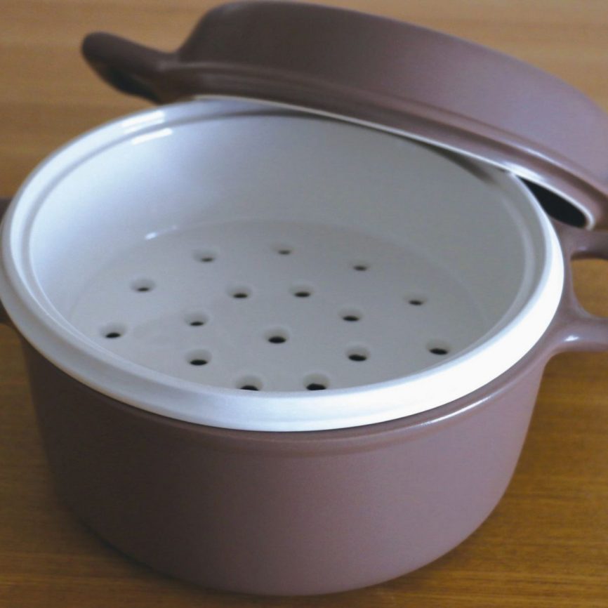 Brauner 3-Weg Topf mit abnehmbarem Deckel, innen weiß glasiert