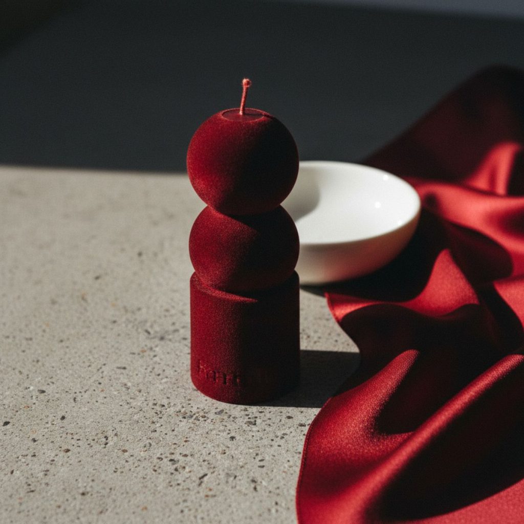 Dunkelrot taith Kugelkerze im modernen Design – dekorative Skulpturkerze